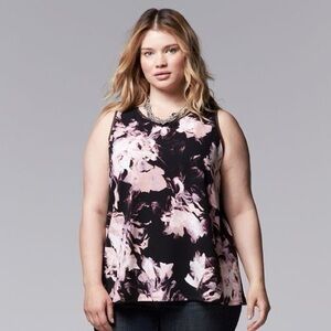 Simply Vera Vera Wang Floral Tank Top - Black and Pink 1x